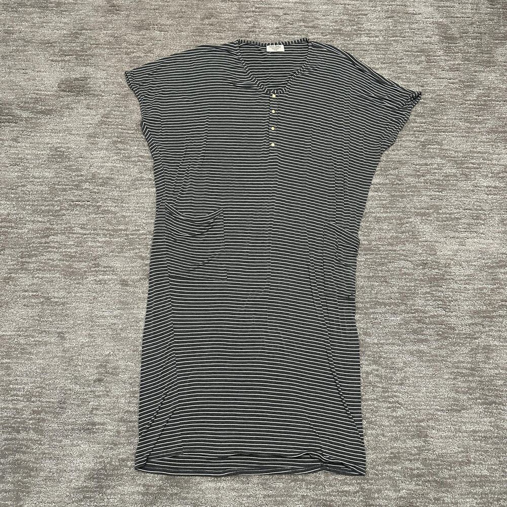 Dwell + Slumber Dress Womens One Size Gray Stripe Henley T-Shirt Midi Pockets
